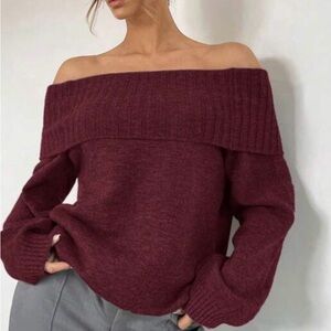 Off-Shoulder Burgundy Sweater